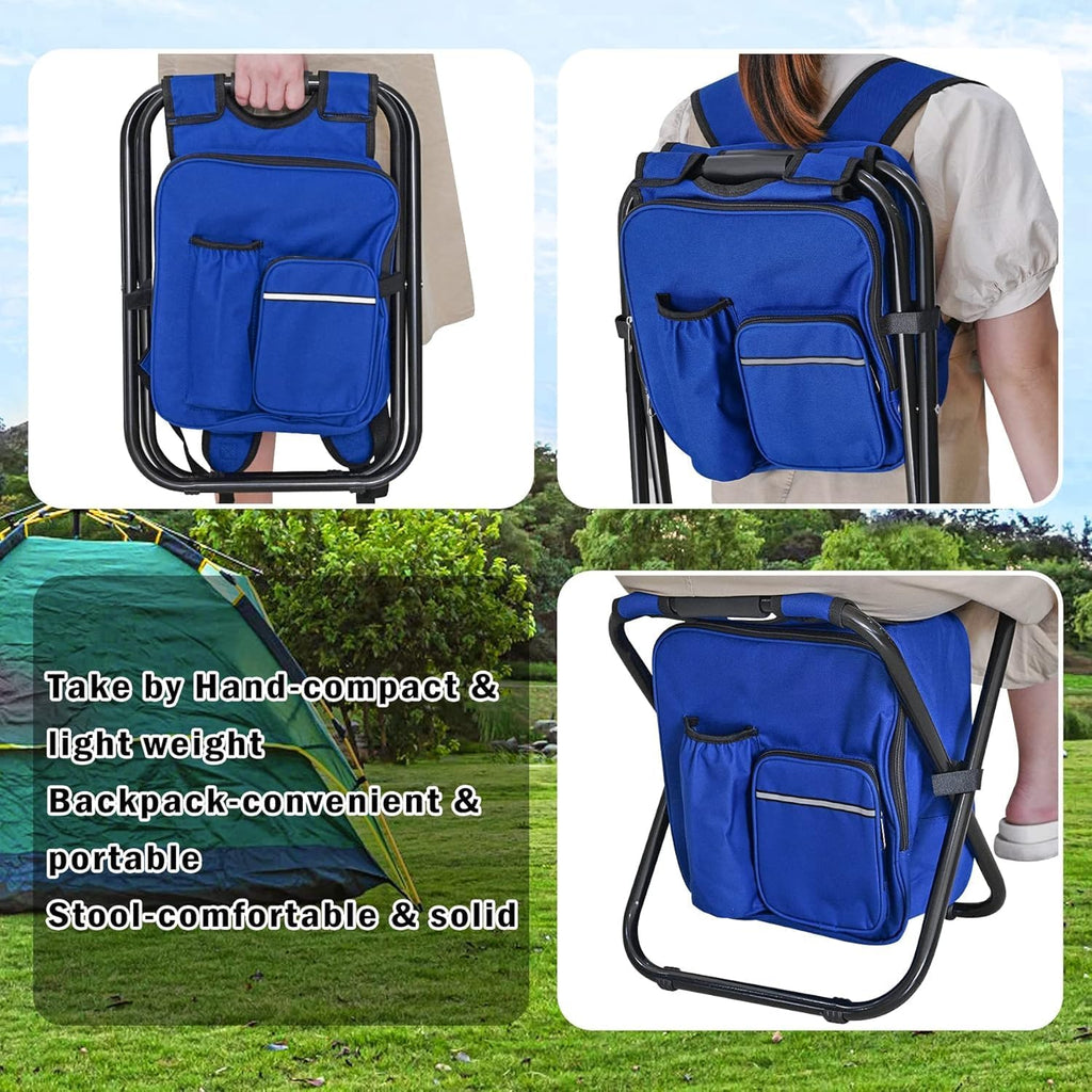 Kikerike Backpack Stool Cooler Chair Heavy Duty 300 LBS Max Load Portable Lightweight Stool Backpack Folding Fishing Cooler Seat for Camping Hunting Fishing - Dark Blue