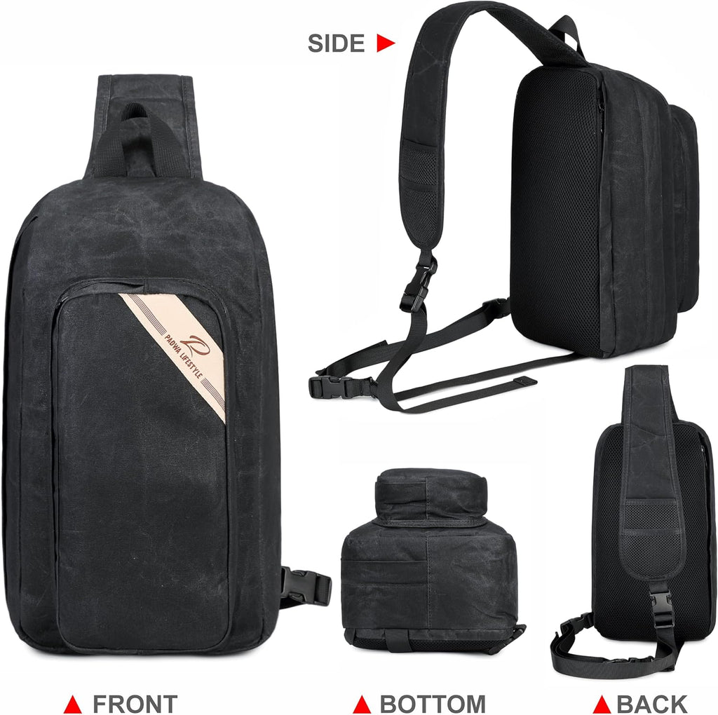 Padwa Lifestyle Black Crossbody Camera Bag - Waxed Memory Canvas Compact Camera Sling and Crossbody Bag with Fast Access,Versatile Lightweight Everyday Bag Great for Photographers Travel,Photography