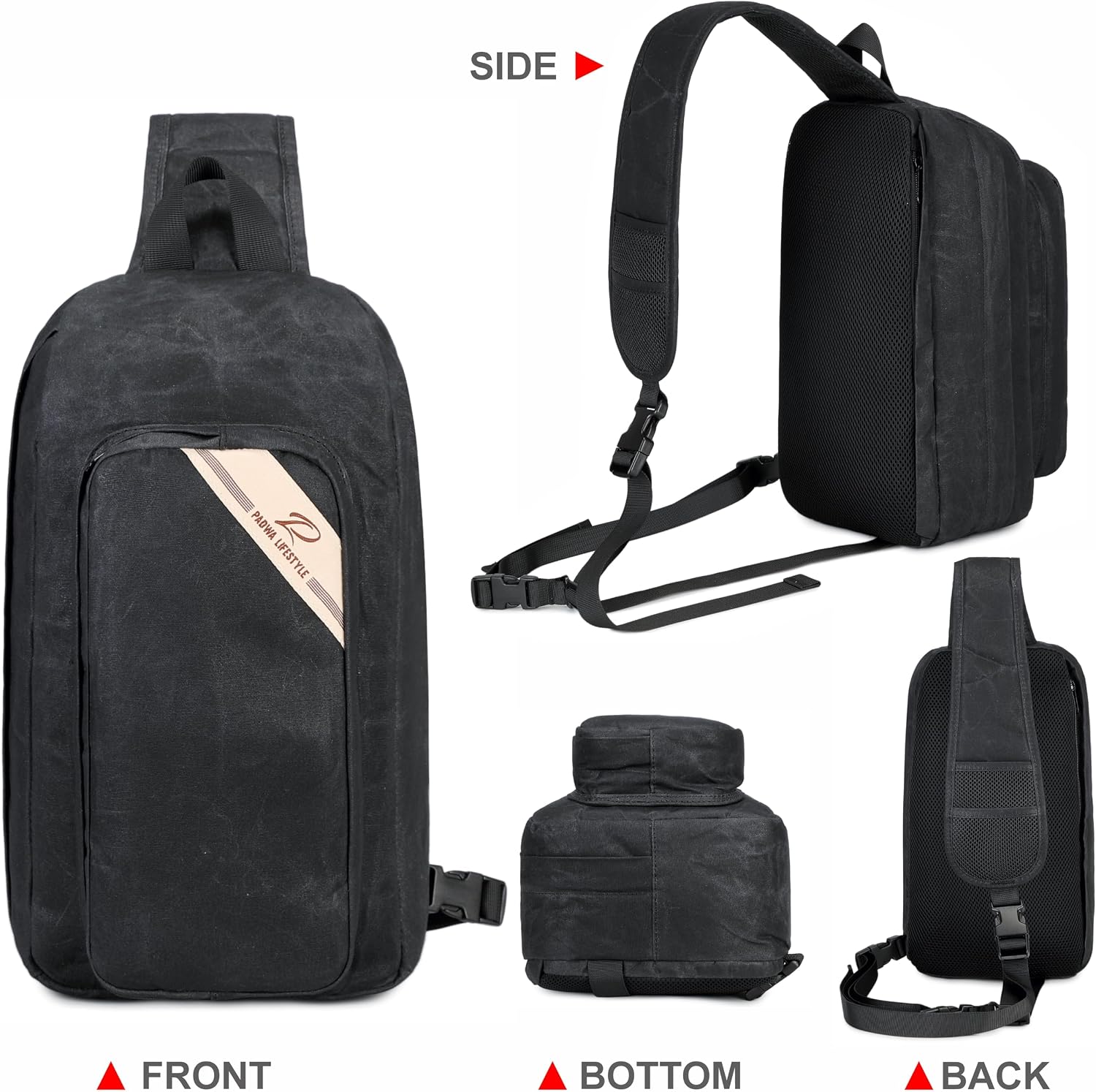 Padwa Lifestyle Black Crossbody Camera Bag - Waxed Memory Canvas Compact Camera Sling and Crossbody Bag with Fast Access,Versatile Lightweight Everyday Bag Great for Photographers Travel,Photography