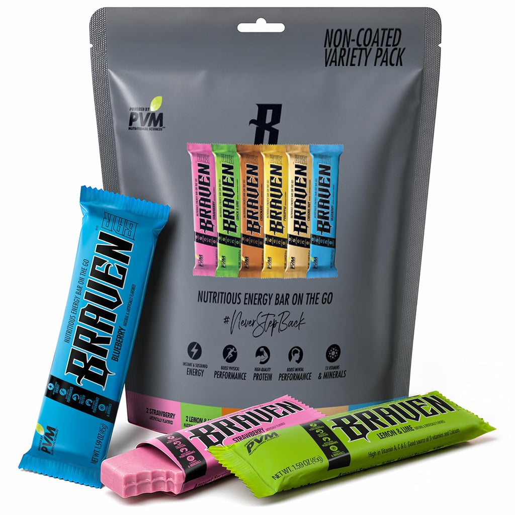Braven Bar Assorted Energy Bars Variety Pack (1.59 oz, Pack of 10) – Performance Fuel On the Go – Soft & Chewy Candy-Like Texture – 13 Vitamins & Minerals – No Caffeine, No Crash – No Artificial Dyes – Gluten Free