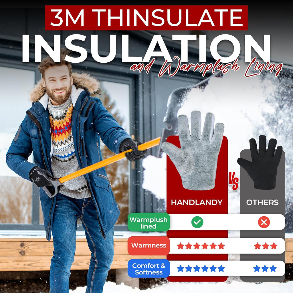 HANDLANDY Winter Work Gloves for Men Women, 3M Thinsulate Insulated Thermal Waterproof Skiing Hiking Cold Weather Gloves