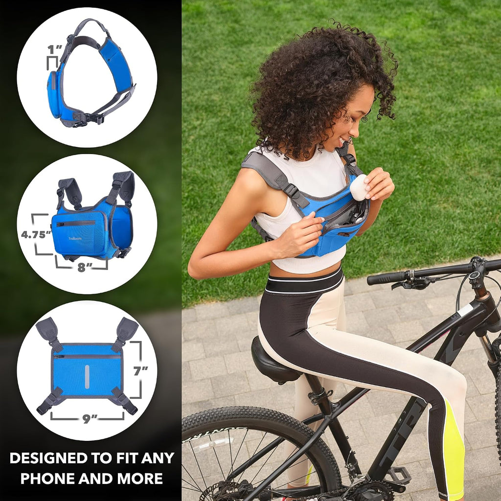 Running Chest Pack, Reflective Vest, Water Repellent, Phone Holder, Workout Bag for Runners, Cycling, Biking, EDC Pouch, Jogging Carrier, Hidden Pocket, Men & Women, Lightweight