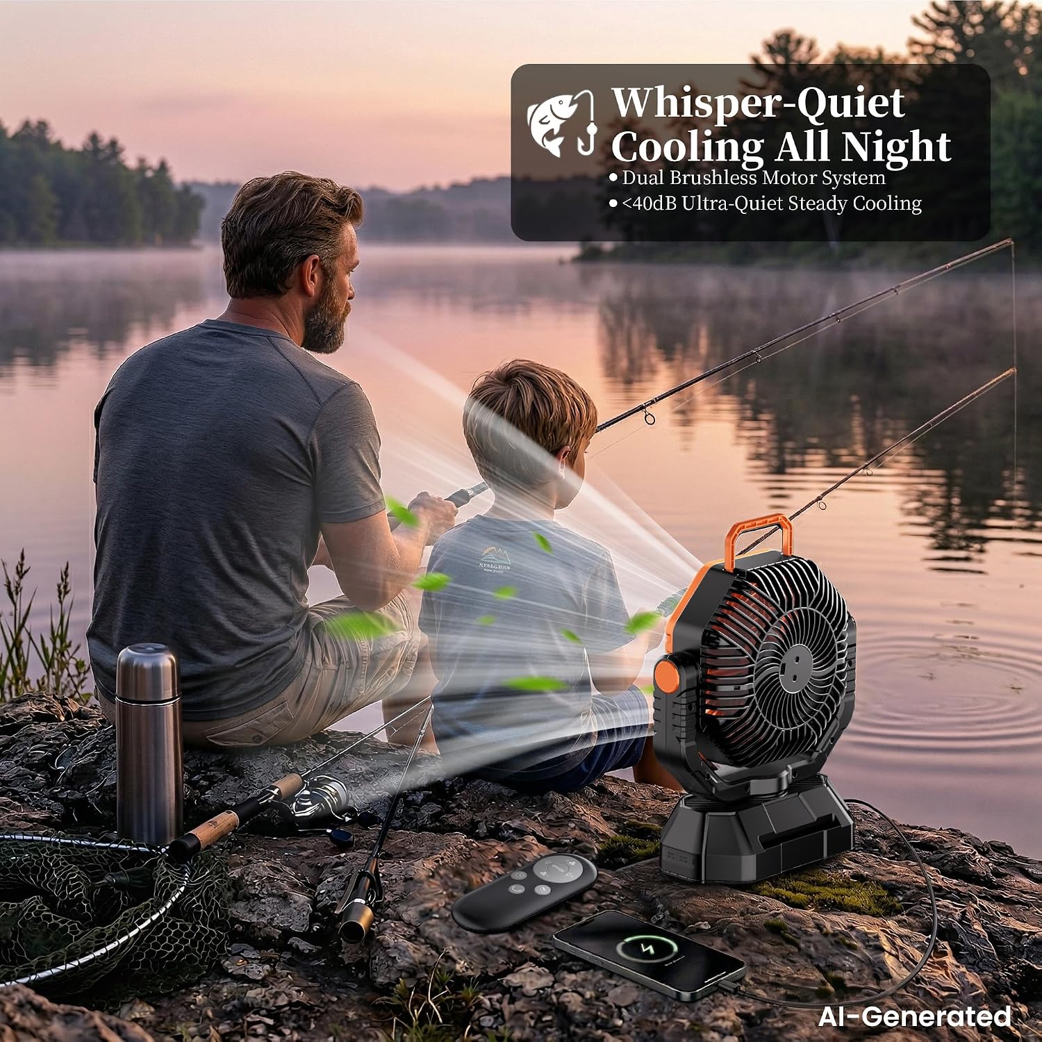 AJVV Camping Fan with Light, Remote and Oscillation, Battery Powered Hanging Tent Fan, Rechargeable Portable for Camp, Outdoor, Emergencies, Fishing, RV Travel, Jobsite