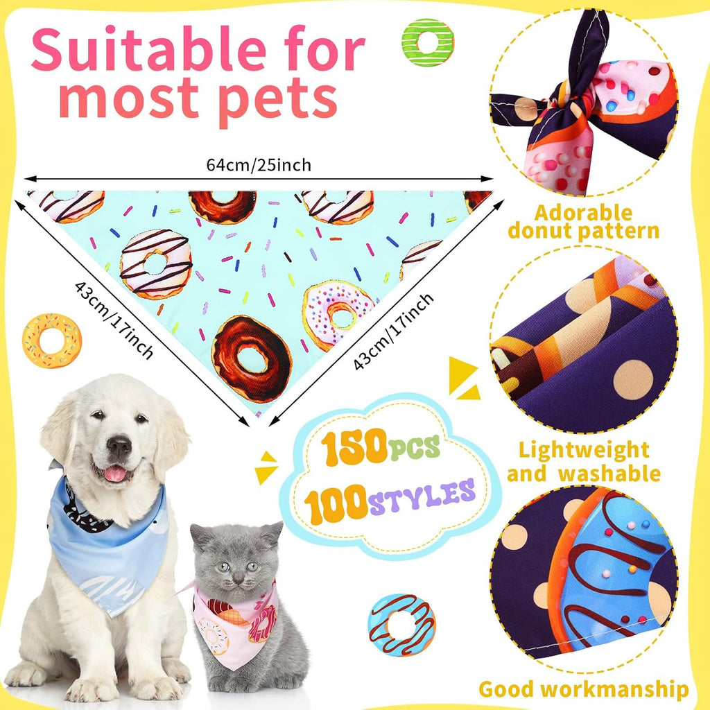 Huhumy 100 Pcs Donut Dog Bandanas Bulk Summer Donut Bandanas for Dogs