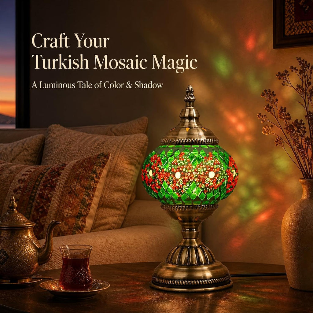 DIY Turkish Mosaic Lamp Kit for Adults & Teens, 5.2" Shade, Green