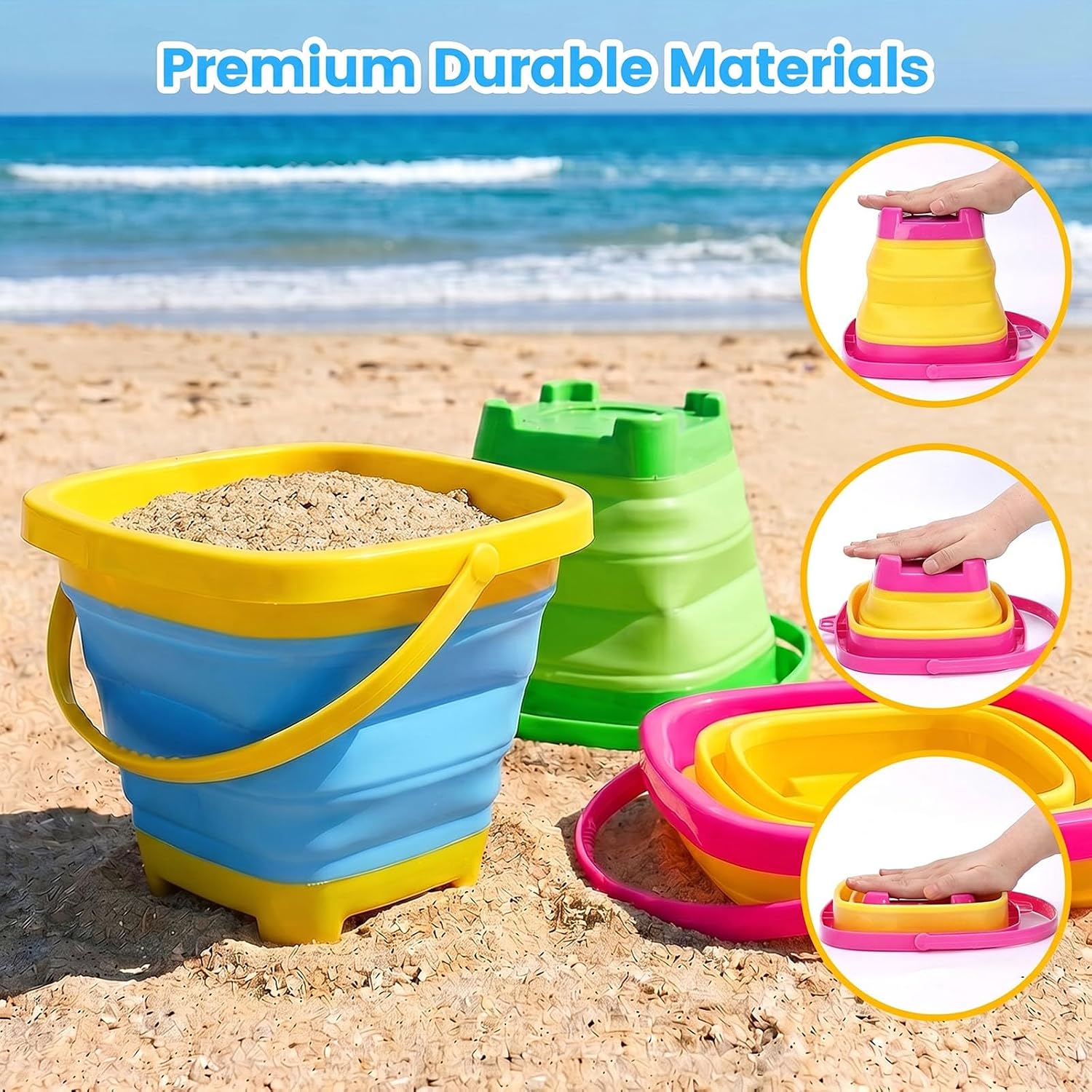 Shindel Collapsible Bucket for Kids,3 Pcs, Multicolor, Silicone | Foldable Pail Bucket, Summer Outdoor Travel Toys, Camping Gear, Beach Essentials, Sand Play Toys