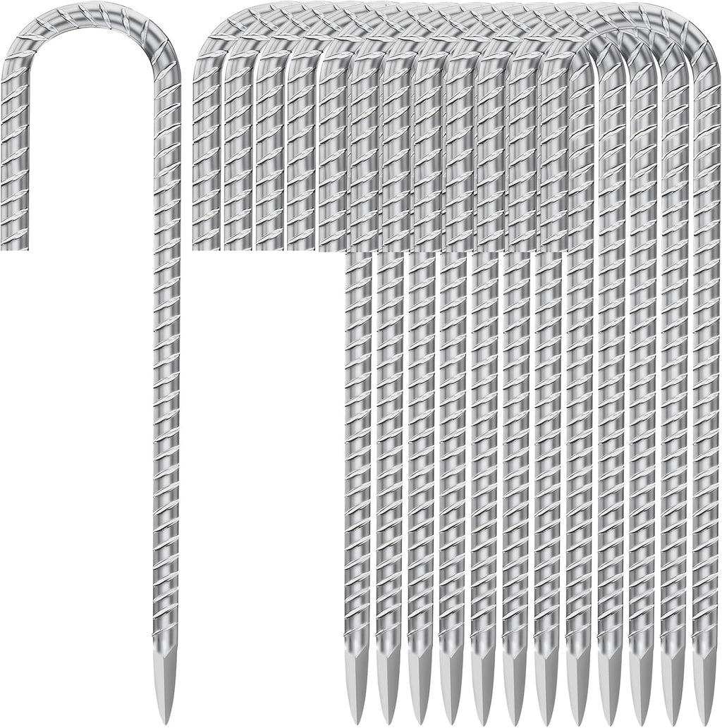 Besitu 12 Inch Ground Stakes Heavy Duty J Hook 30-Pack Metal Spikes Galvanized Ground Hooks Anchors Rebar Ground Stakes for Fence Tent Gazbo Bounce House and Outdoor Decorations Inflatables