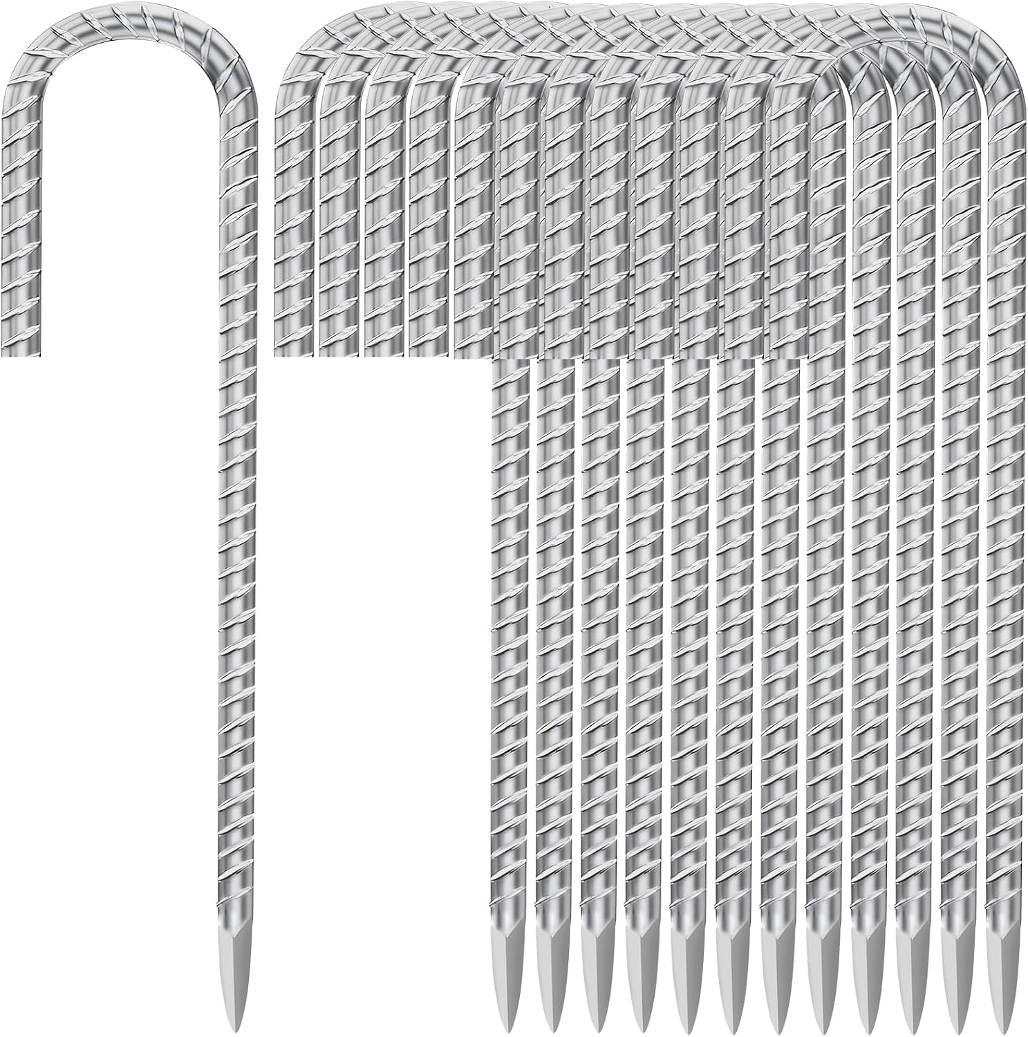 Besitu 12 Inch Ground Stakes Heavy Duty J Hook 30-Pack Metal Spikes Galvanized Ground Hooks Anchors Rebar Ground Stakes for Fence Tent Gazbo Bounce House and Outdoor Decorations Inflatables