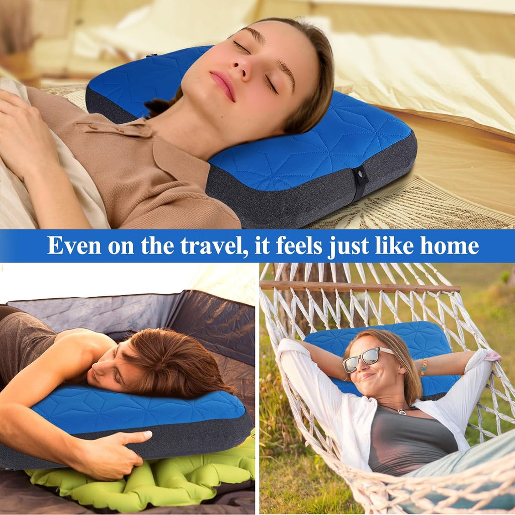 UWILLION Camping Pillow with Removable Cover Large Size 24" x 15" - Ultralight Inflatable Pillow for Camping Lightweight, Ergonomic and Washable for Camping, Hiking, and Travel Blue