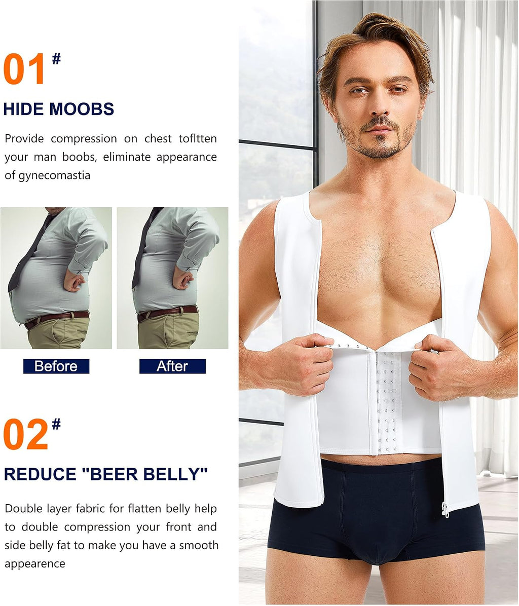 Wonderience Men Shapewear Slimming Body Shaper Compression Shirt Tank top with Zipper Underwear For tummy control
