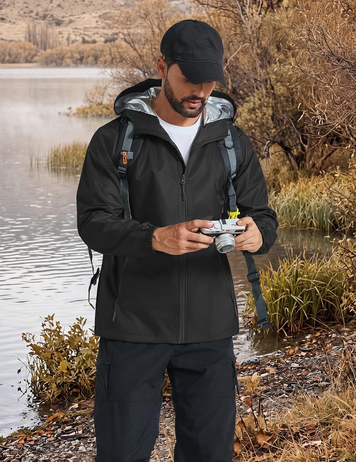 COOFANDY Rain Jacket Men Waterproof With Hood Raincoat Windbreaker Packable | 2 Water-resistant Zip Pockets, Lightweight Windbreaker For Hiking, Cycling, Running, Golf Fishing Rain Shell Gear