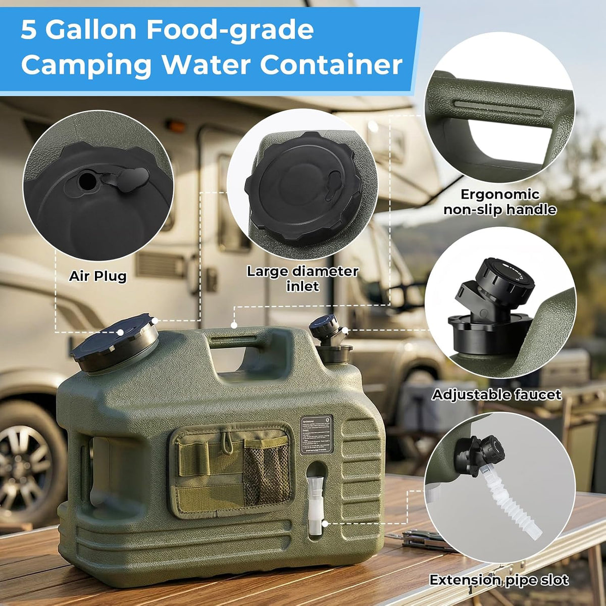 Portable Camping Shower Kit with 5 Gallon Water Jug, 8000mAh Rechargeable Shower Pump IPX8 Waterproof, 5 Pressure Modes, BPA Free Water Container for Camping, Hiking, Beach, Pet Bathing, Car Washing