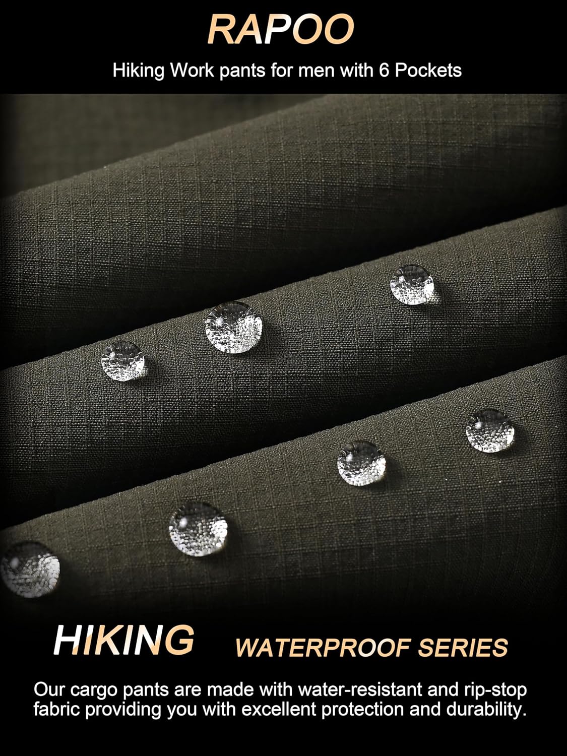 Rapoo Mens Hiking Pants Lightweight Water Resistant Breathable Nylon Cargo Pants with 6 Pockets