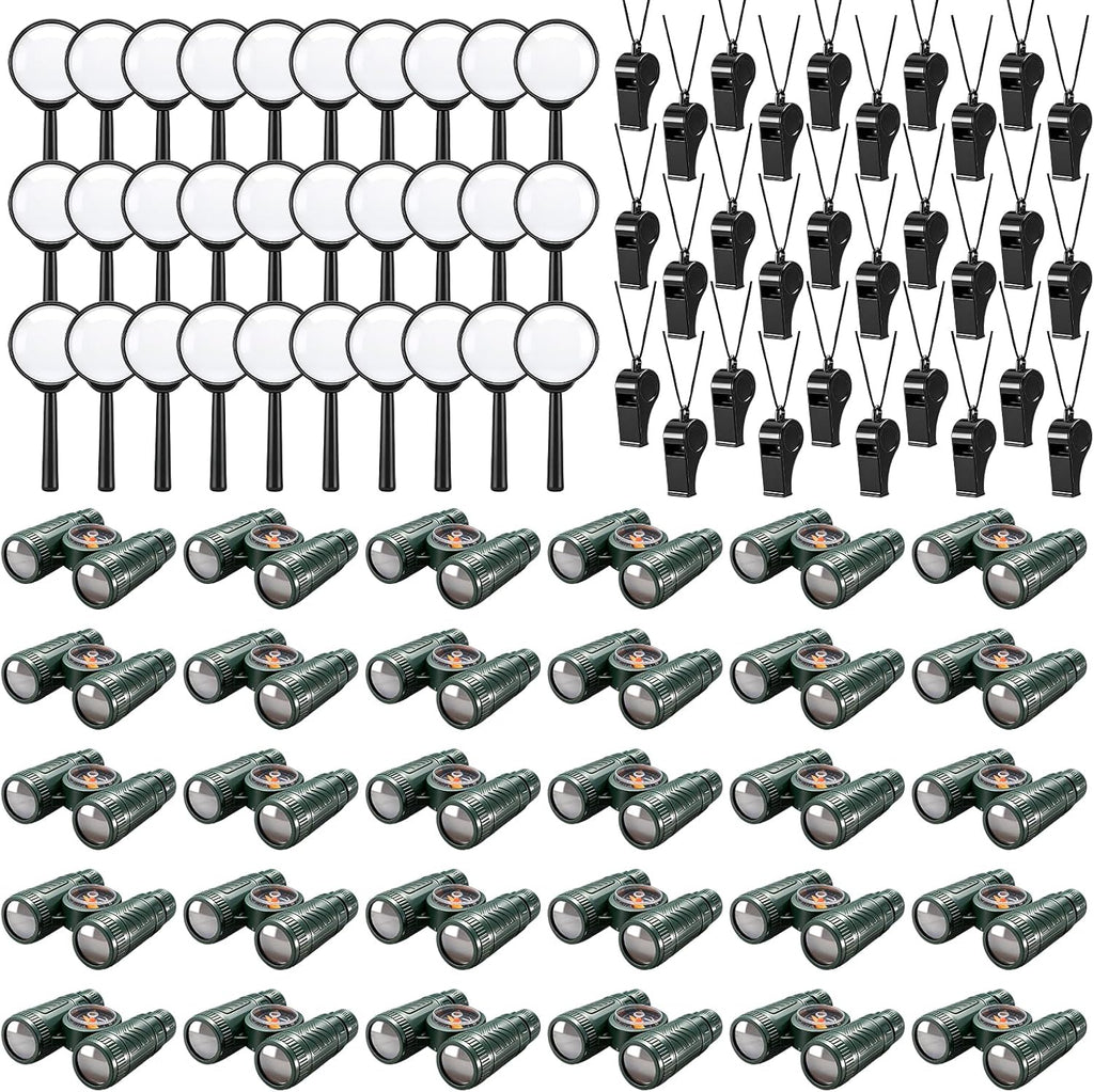 30 Set Mini Binoculars Magnifying Glass Whistle Kit for Bird Watching Outdoor Camping Hiking Exploring Wilderness Adventure