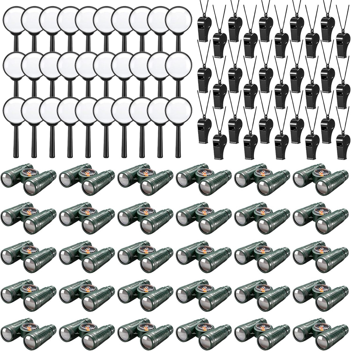 30 Set Mini Binoculars Magnifying Glass Whistle Kit for Bird Watching Outdoor Camping Hiking Exploring Wilderness Adventure