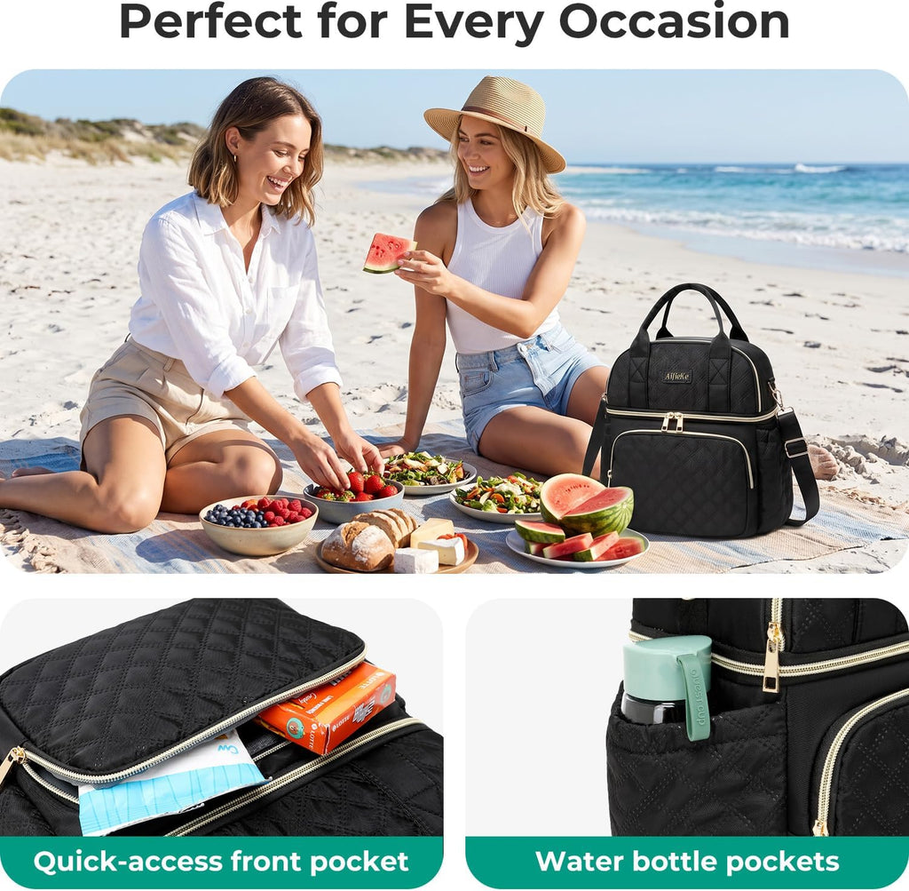AIJIEKE Insulated Lunch Bag for Women, Double Deck Work Lunch Box, Green