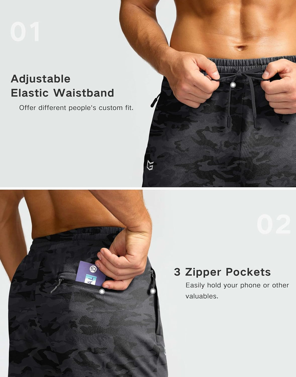 G Gradual Men's Fleece Lined Pants with 3 Zipper Pockets Water Resistant Winter Warm Hiking Pants Athletic Sweatpants for Men