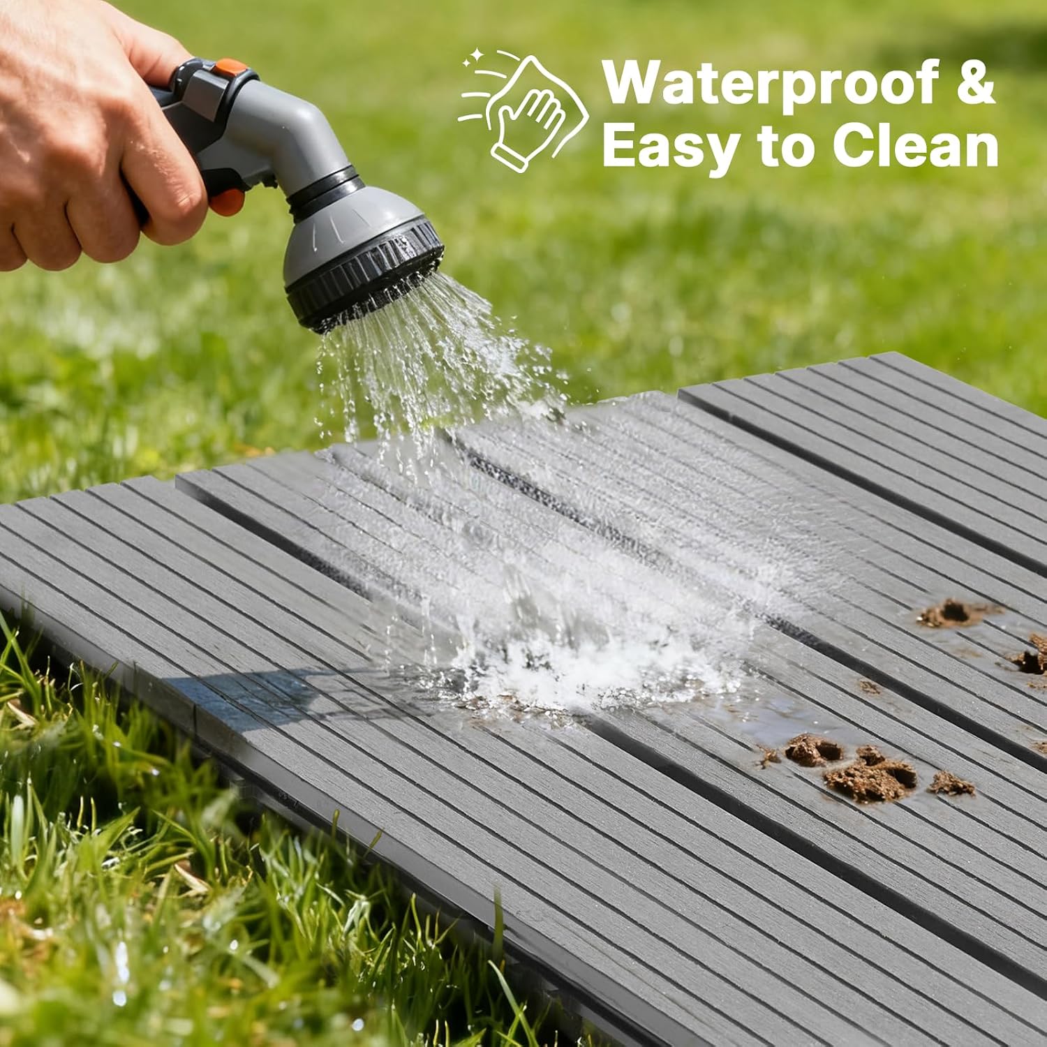 Veehoo Outdoor Flooring Decking for Dog Playpens, Kennels, 4' x 4' Waterproof Dog Training Platform, Portable Deck for RV, Pet Enclosures,Grey (24 x 12 inches, 8PCS)