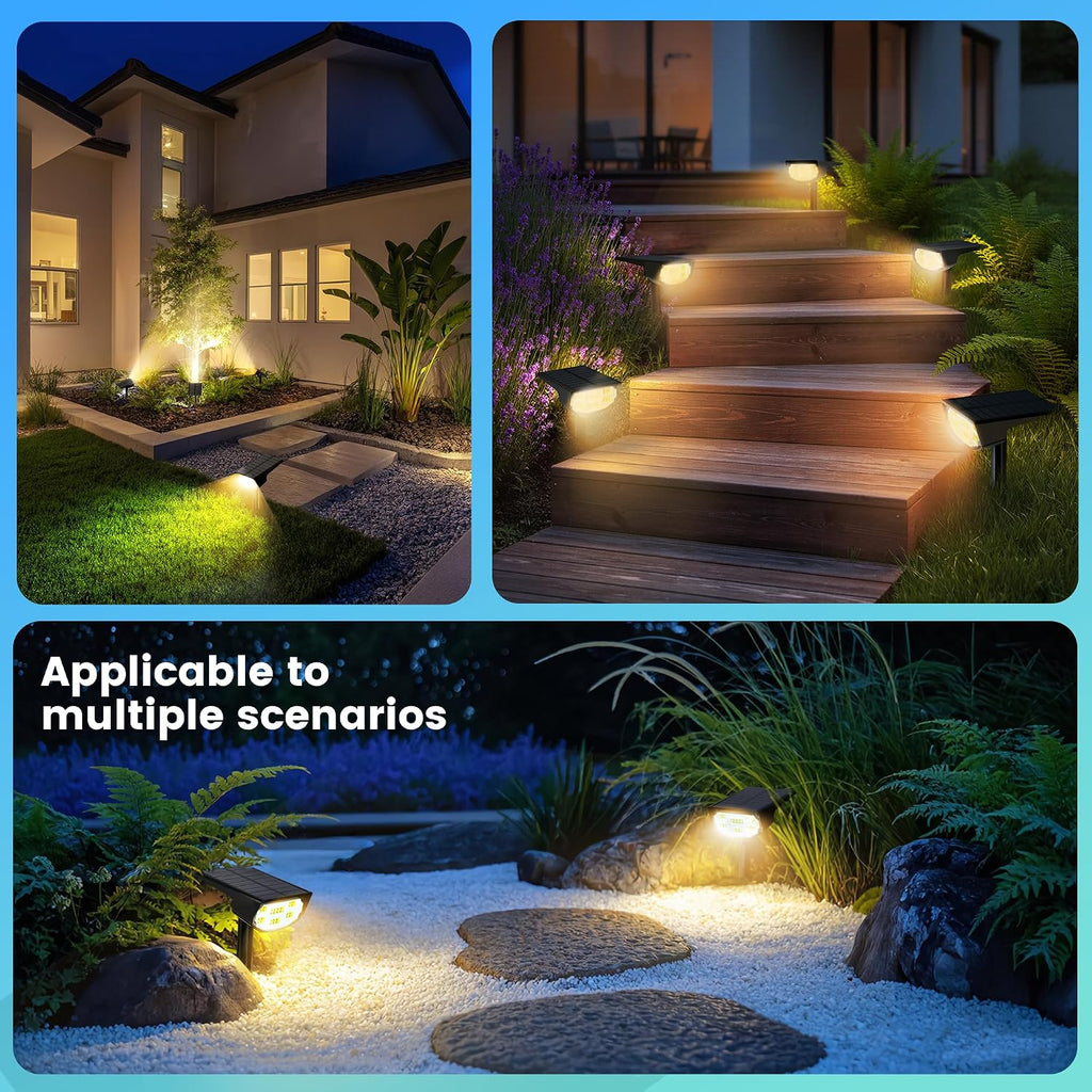 Solar Spot Lights Outdoor IP68 Waterproof, Ultra-Bright Performance，Simple Modes for Easier Operation, Auto On/Off，Solar Powered Landscape Lights for Garden, Yard, Pathway (Warm White, 6 Pack)