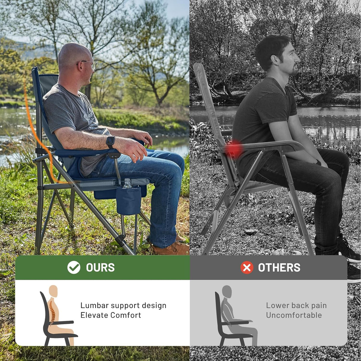 TIMBER RIDGE Oversized Camping Chair 500lbs Lumbar Support High Back