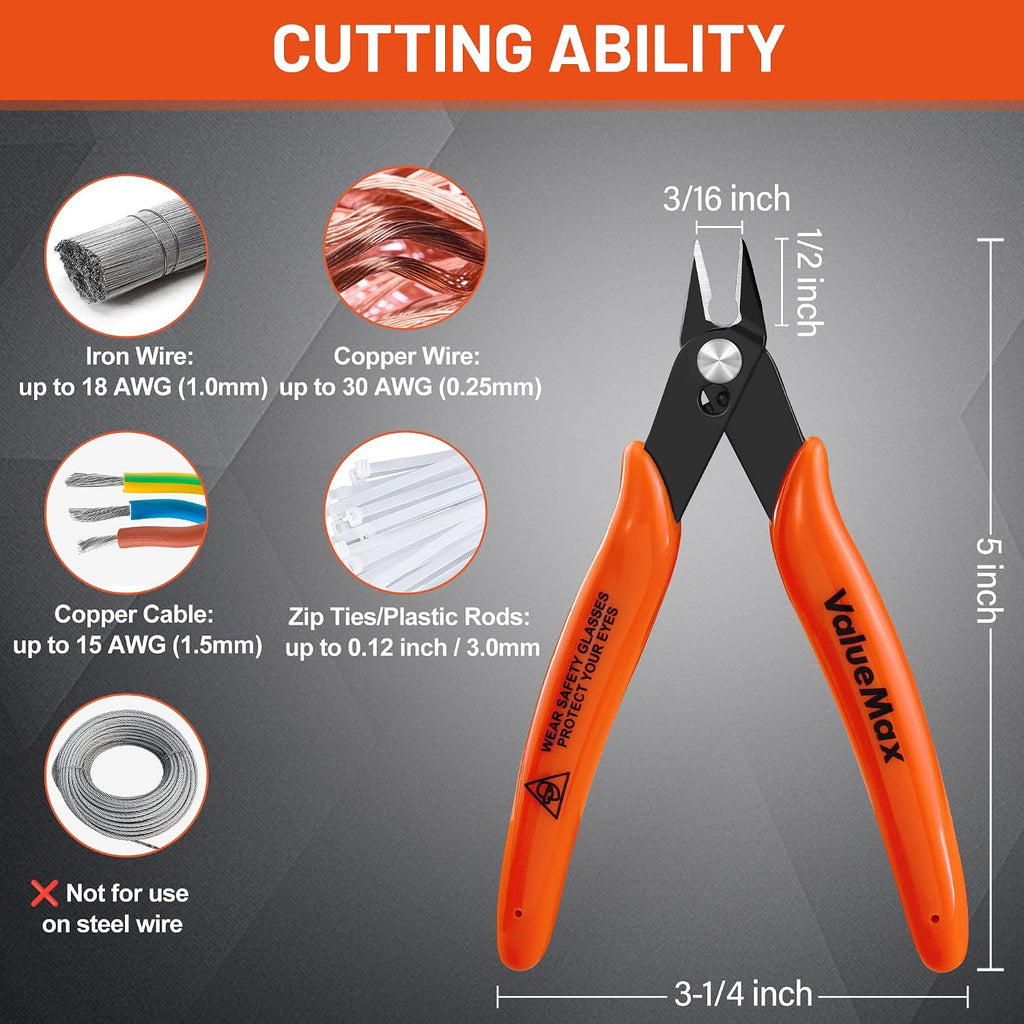 ValueMax 12-Pack 5-Inch Flush Cutters, Spring-Loaded Precision Side Cutters