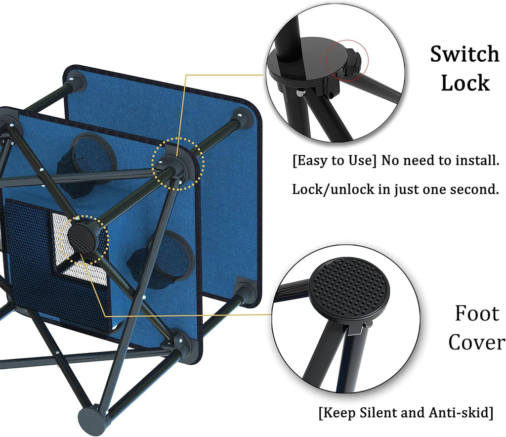 Folding Camping Table, Portable Outdoor Picnic Table, Lightweight Square Camp Table with Built-in 4 Cup Holders Food Basket and Travel Bag for Barbeque Beach Camping and Tailgate Blue
