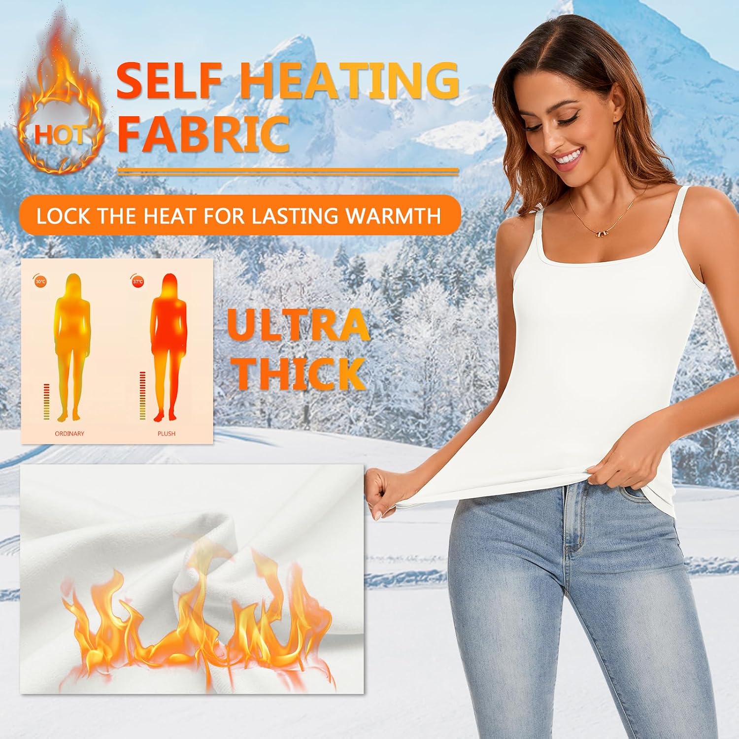 WOWENY Thermal Tank Tops for Women Adjustable Straps Warm Base Layer Shirt