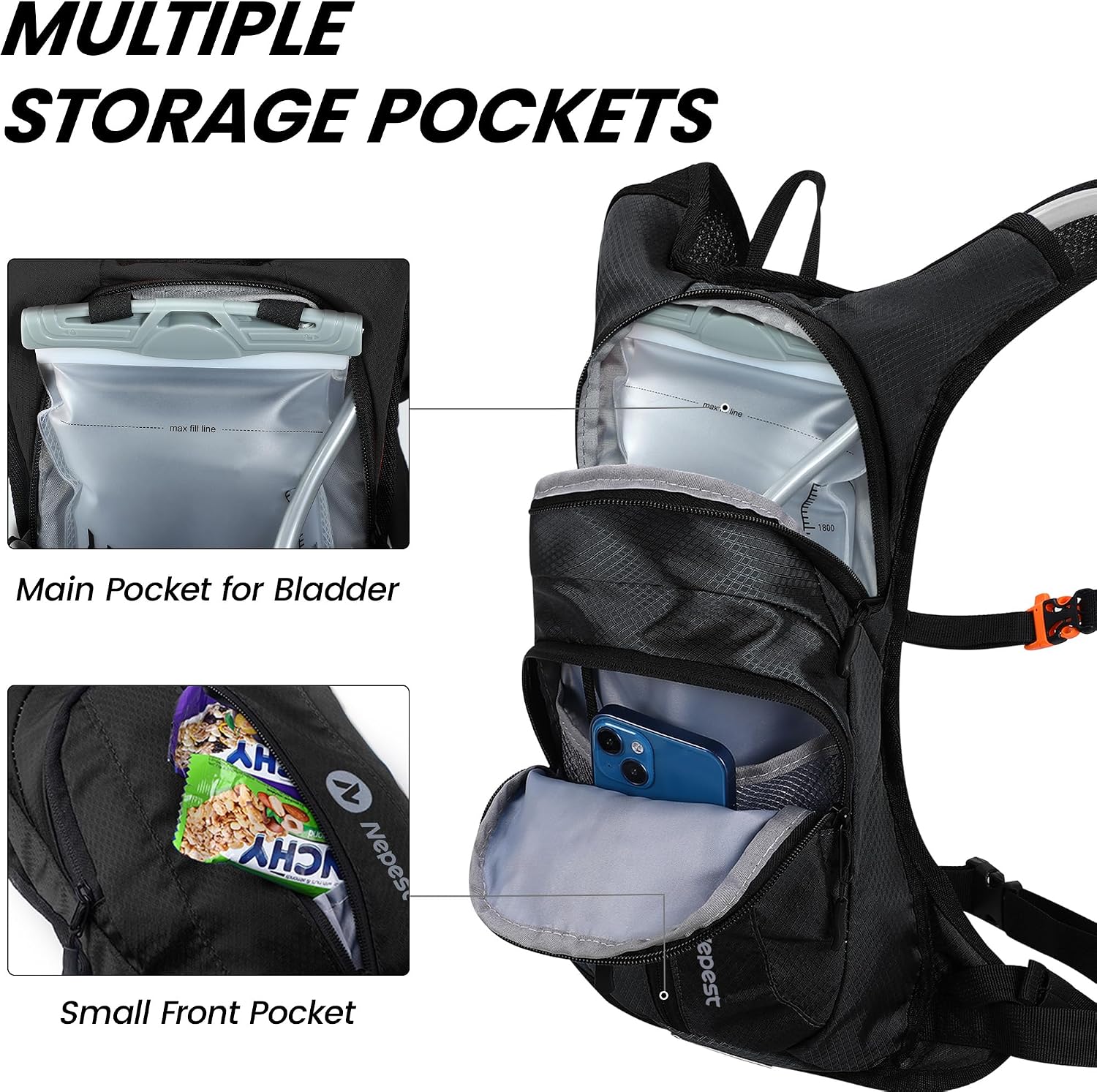 Nepest Hydration Pack Backpack with 2L Water Bladder Reflective Lightweight