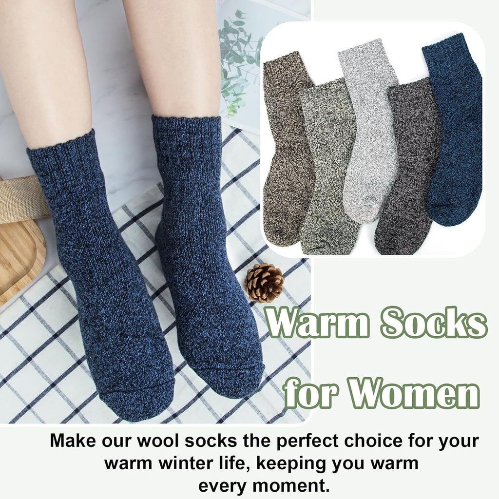 Senker Fashion Wool Socks for Women, 5 Pairs Winter Warm Crew Boot Socks