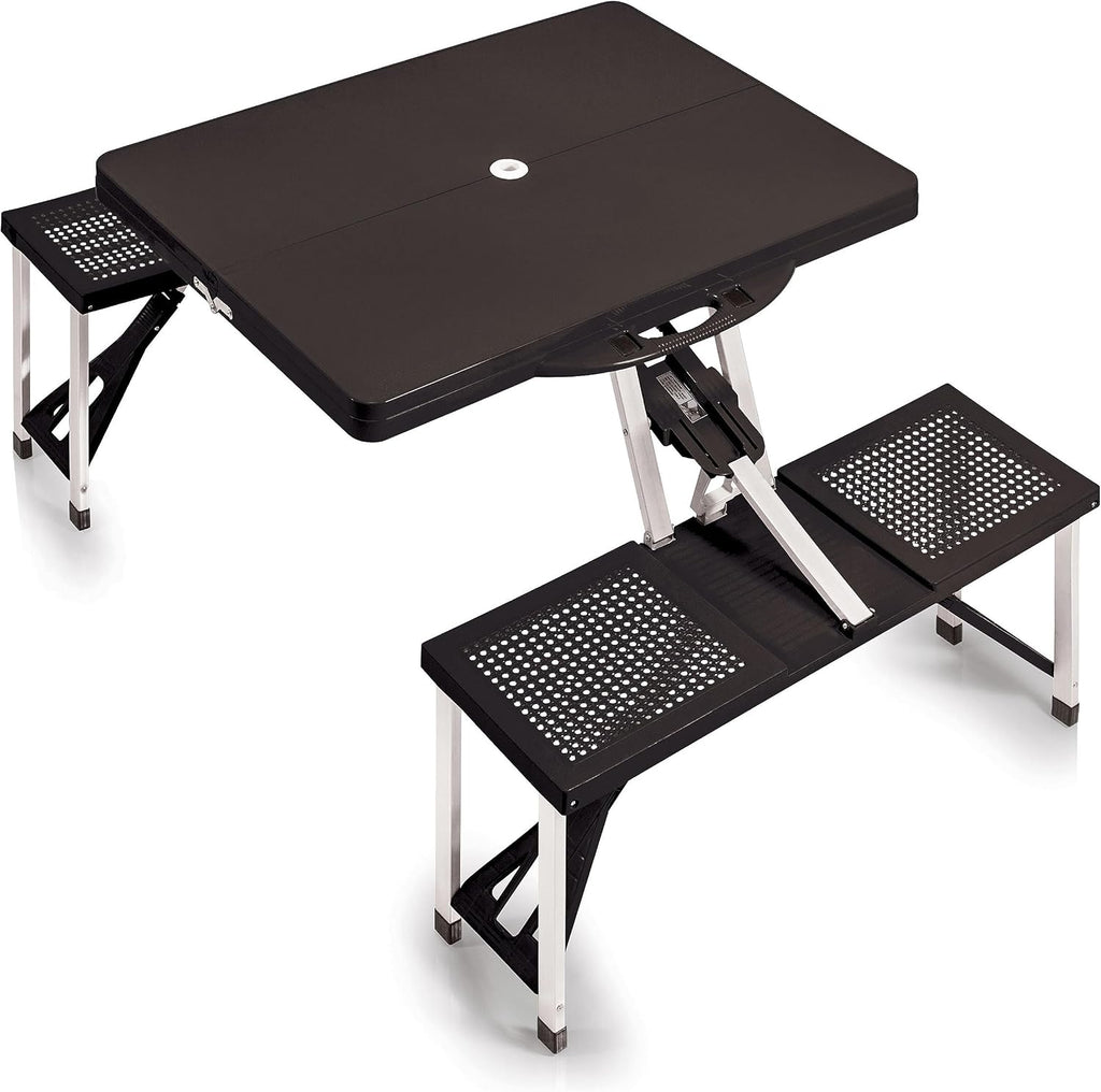 Picnic TIME Portable Folding Picnic Table with Seats for 4, Collapsible Aluminum Table with Benches & Umbrella Hole, Lightweight Foldable Table for Camping, Travel, Backyard, Tailgating