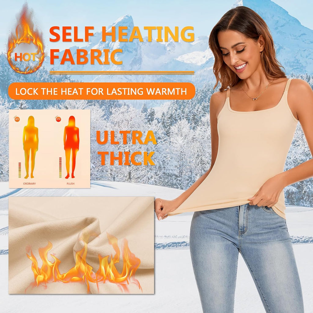 WOWENY Thermal Tank Tops for Women Adjustable Straps Warm Base Layer Shirt