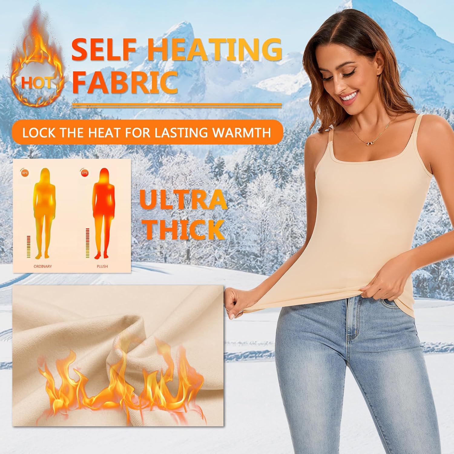 WOWENY Thermal Tank Tops for Women Adjustable Straps Warm Base Layer Shirt