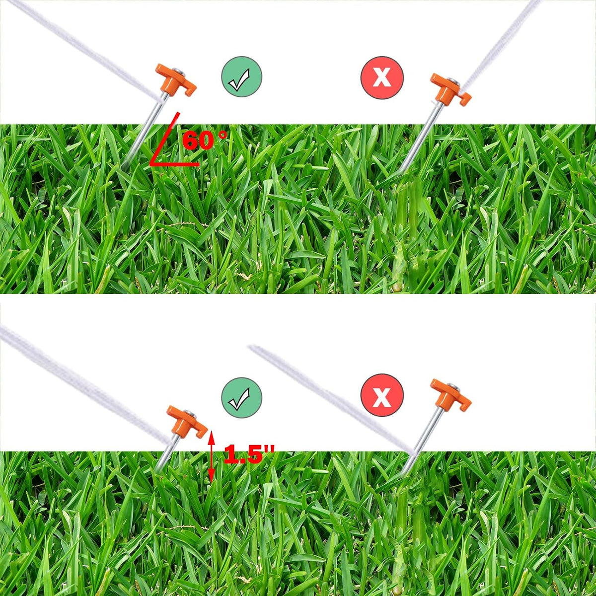 Cheardia 20 Pack Tent Stakes Heavy Duty, 9.75 Inch Yard Stakes Non-Rust Metal Tent Pegs Ground Stakes Tent Spikes for Camping Patio, Garden, Canopies, Grassland, Outdoor, Orange