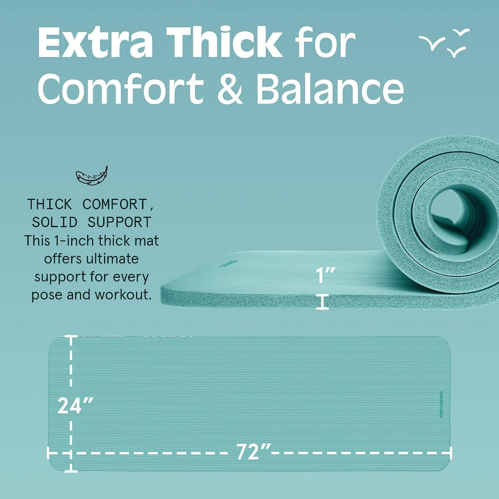 Retrospec Solana Yoga Mat 1" Thick w/Nylon Strap for Men & Women - Non Slip Exercise Mat for Home Yoga, Pilates, Stretching, Floor & Fitness Workouts