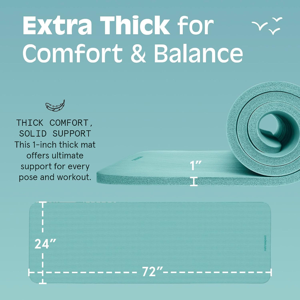 Retrospec Solana Yoga Mat 1" Thick w/Nylon Strap for Men & Women - Non Slip Exercise Mat for Home Yoga, Pilates, Stretching, Floor & Fitness Workouts