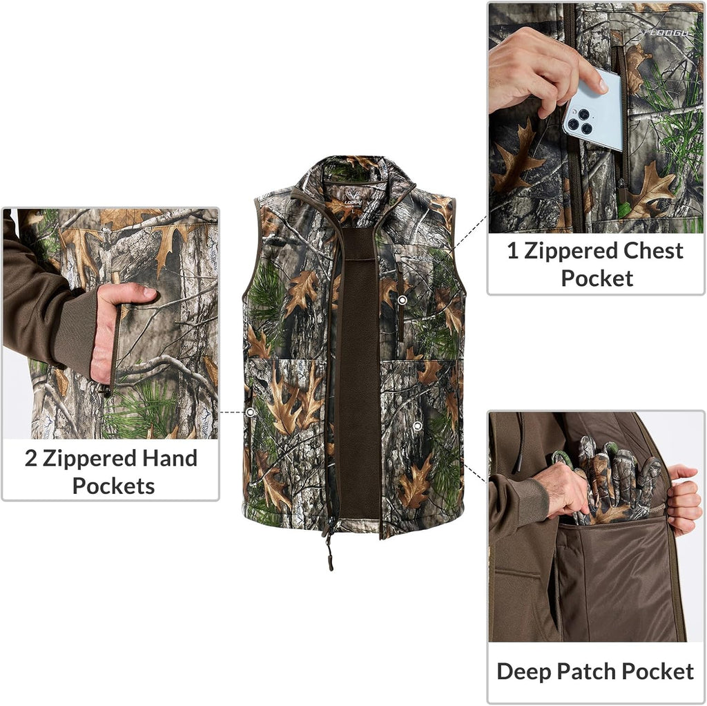 LOOGU Mens Camo Hunting Vest Water-Resistant Sleeveless Jacket with Pockets for Outdoor Fishing Hiking