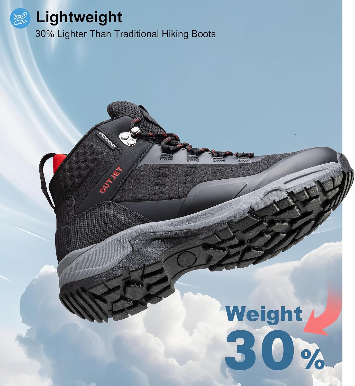 Men's Waterproof Hiking Boots Lightweight Leather Mid Ankle Outdoor Trail Trekking shoes
