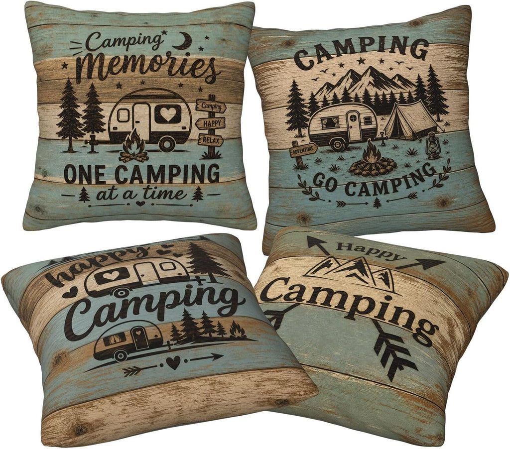 Camping Decorative Throw Pillow Covers 18x18 Inch Set of 4