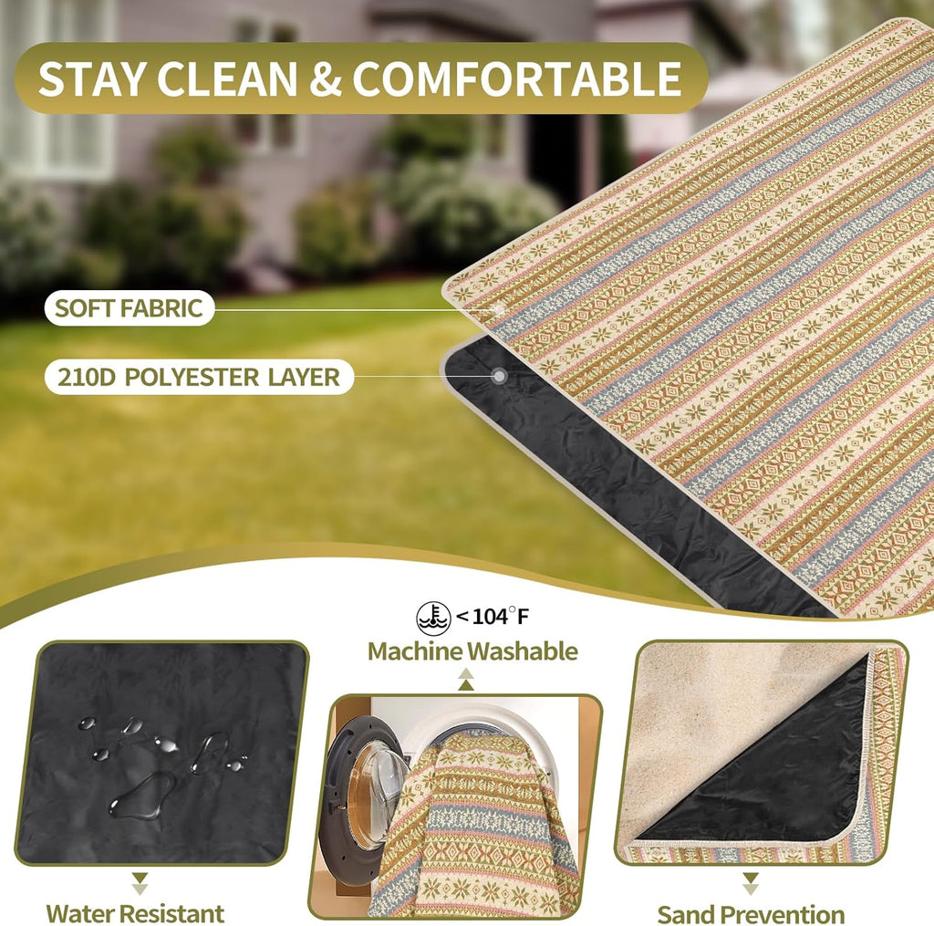 G GOOD GAIN Picnic Blanket Waterproof Outdoor Machine Washable,Yellow