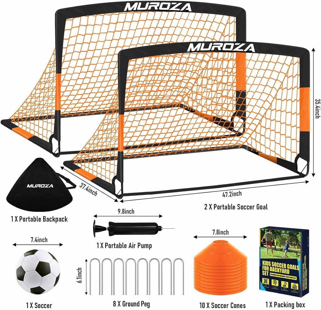 MUROZA Agility Ladder & Soccer Goal Training Set, 20ft Speed Ladder with Cones, Hurdles, Jump Rope & Parachute, Plus 2 Pack Pop Up Kids Soccer Goals with Ball & Cones for Backyard Sports Practice