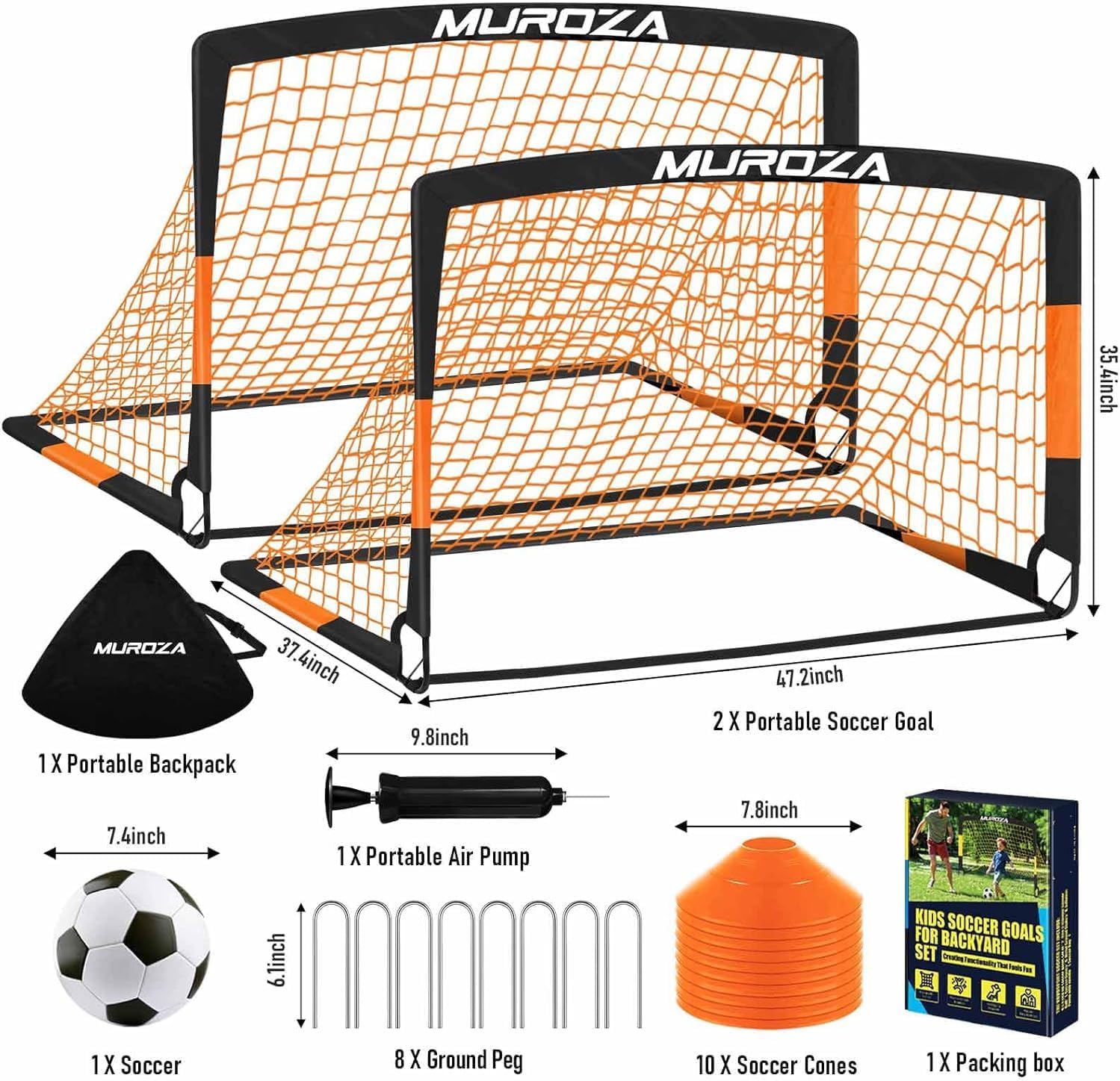 MUROZA Agility Ladder & Soccer Goal Training Set, 20ft Speed Ladder with Cones, Hurdles, Jump Rope & Parachute, Plus 2 Pack Pop Up Kids Soccer Goals with Ball & Cones for Backyard Sports Practice