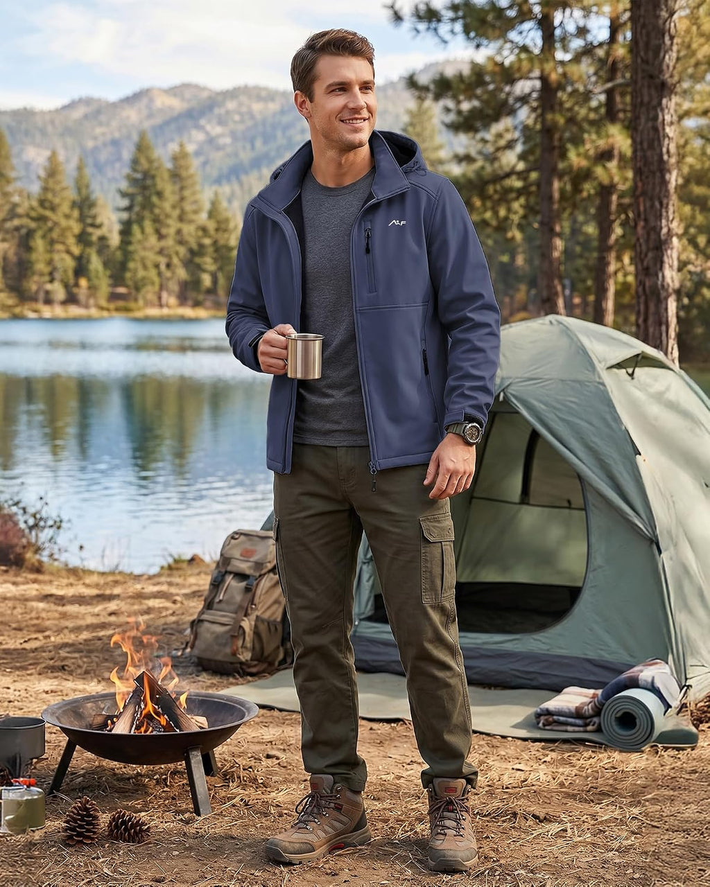 WULFUL Men's Softshell Jacket Waterproof Lightweight Insulated Windbreaker Fleece Lined Rain Shell Jacket for Hiking Travel