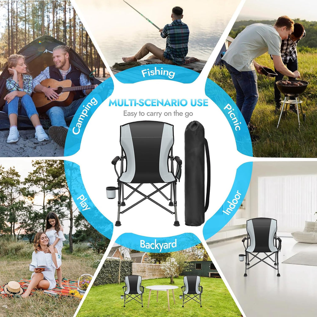 2 Pack Camping Chairs for Adults, 450 LBS Heavy Duty Camp Chair