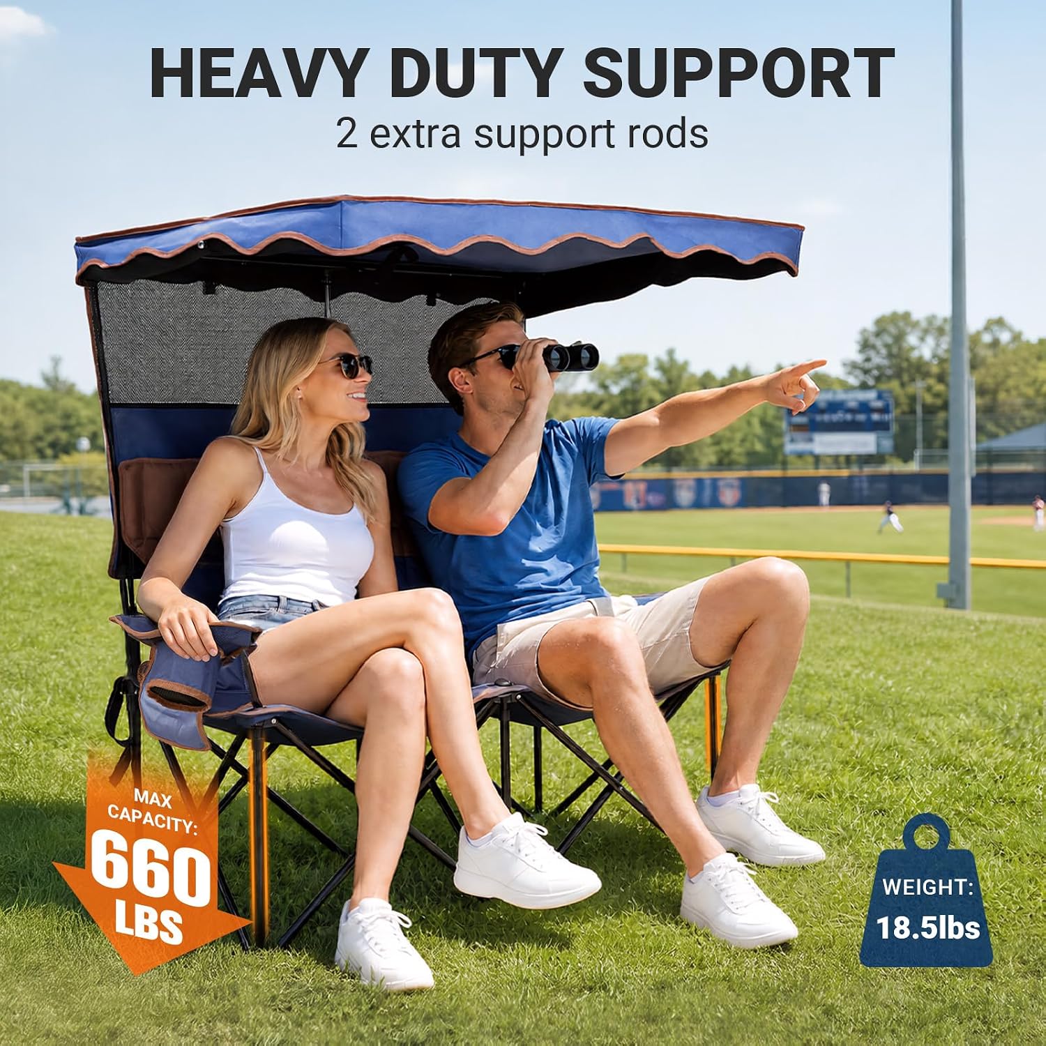Bolosy Double Camping Chair with Canopy Outdoor Loveseat with Shade