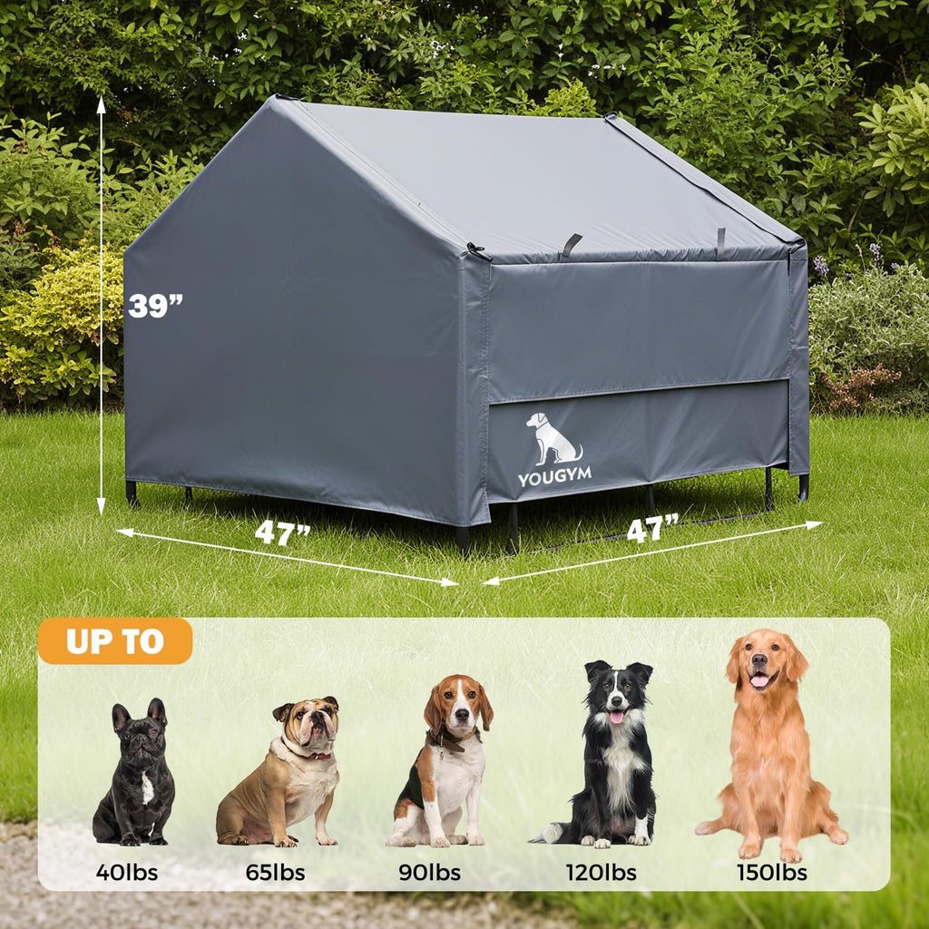 XL Outdoor Dog House for Large Dogs with Mesh Windows, Grey