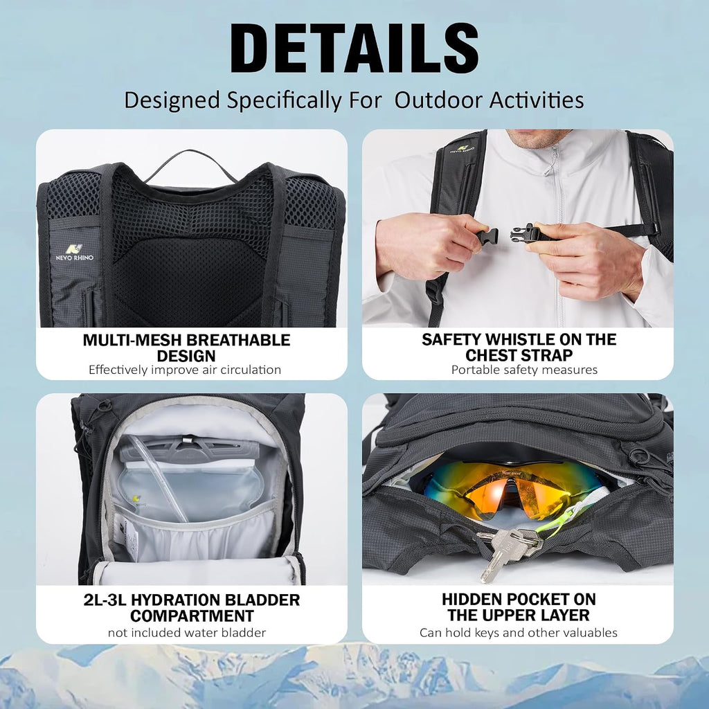 N NEVO RHINO Hiking Backpack, 10L Lightweight Daypack for Men Women