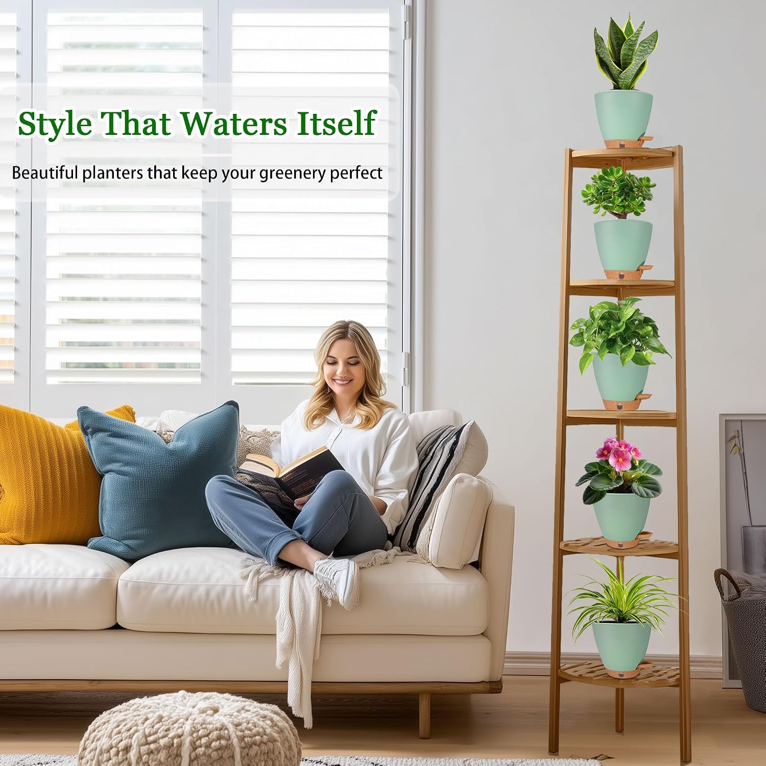 6 Inch Small Plant Pots for Indoor Outdoor Plants, 5-Pack, Self Watering