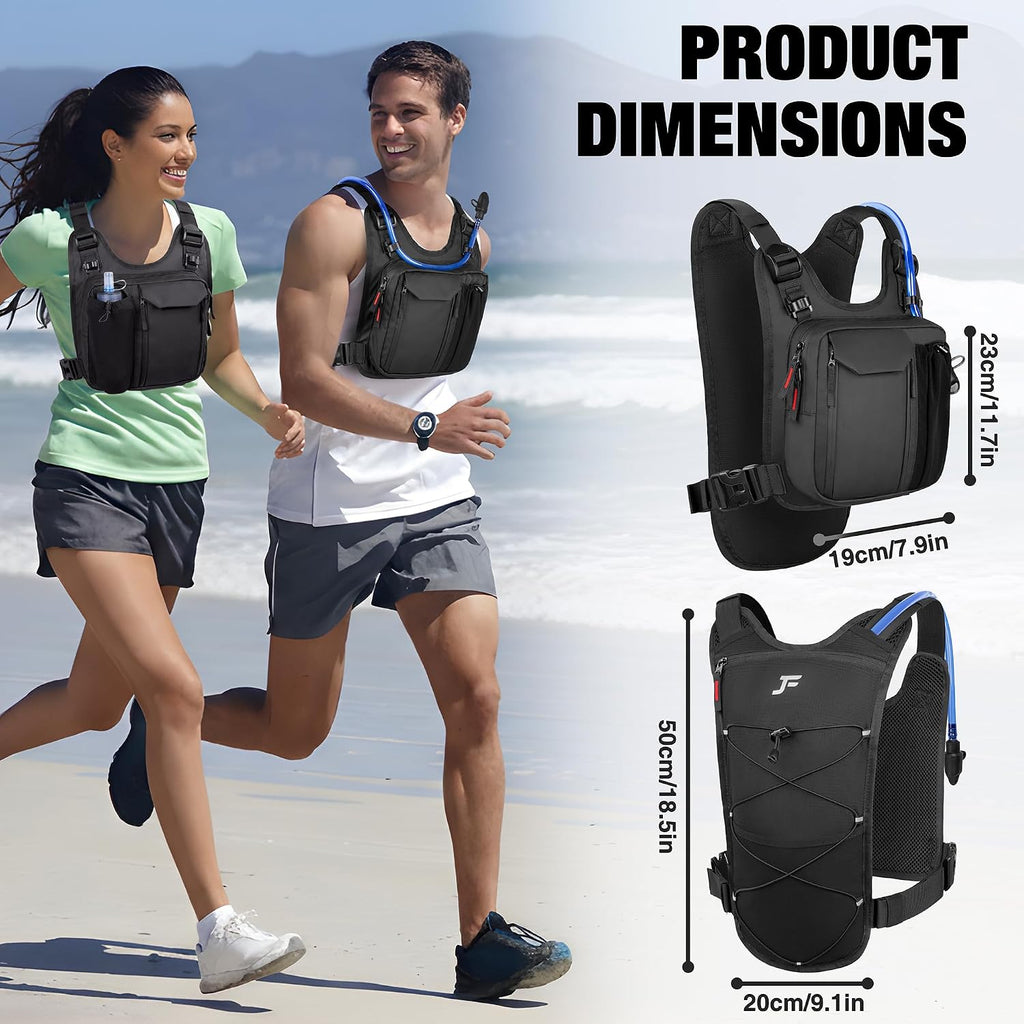 JXFUKAL Running Vest, Lightweight Hydration Backpack with 2L Water Bladder, Reflective Hydration Pack, Tactical Chest Pack Bag for Hiking Running Cycling Marathon for Women Men