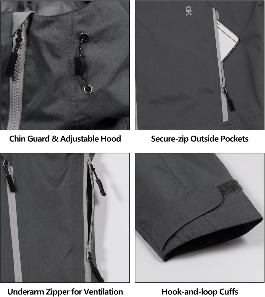 Little Donkey Andy Men's High-performance 3L Hard Shell Waterproof Rain Jacket Breathable Rain Gear for Hiking,Travelling