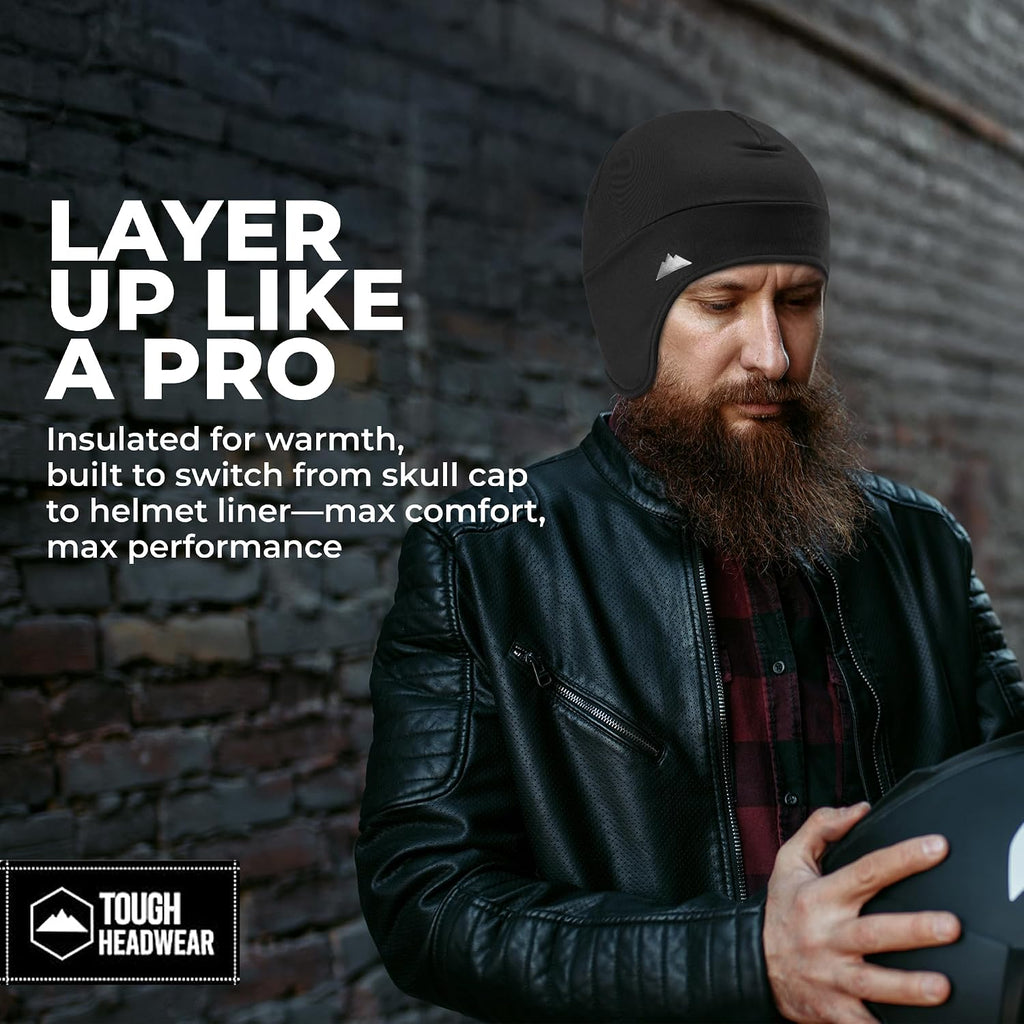 Tough Headwear Thermal Skull Cap - Moisture-Wicking Running Beanie - Snug Fit Ski Helmet Liner - Lightweight Cycling Cap